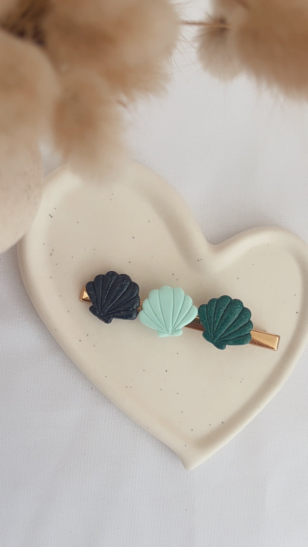 Barrette Coquillage - Trio Bleu nuit Vert menthe Bleu canard