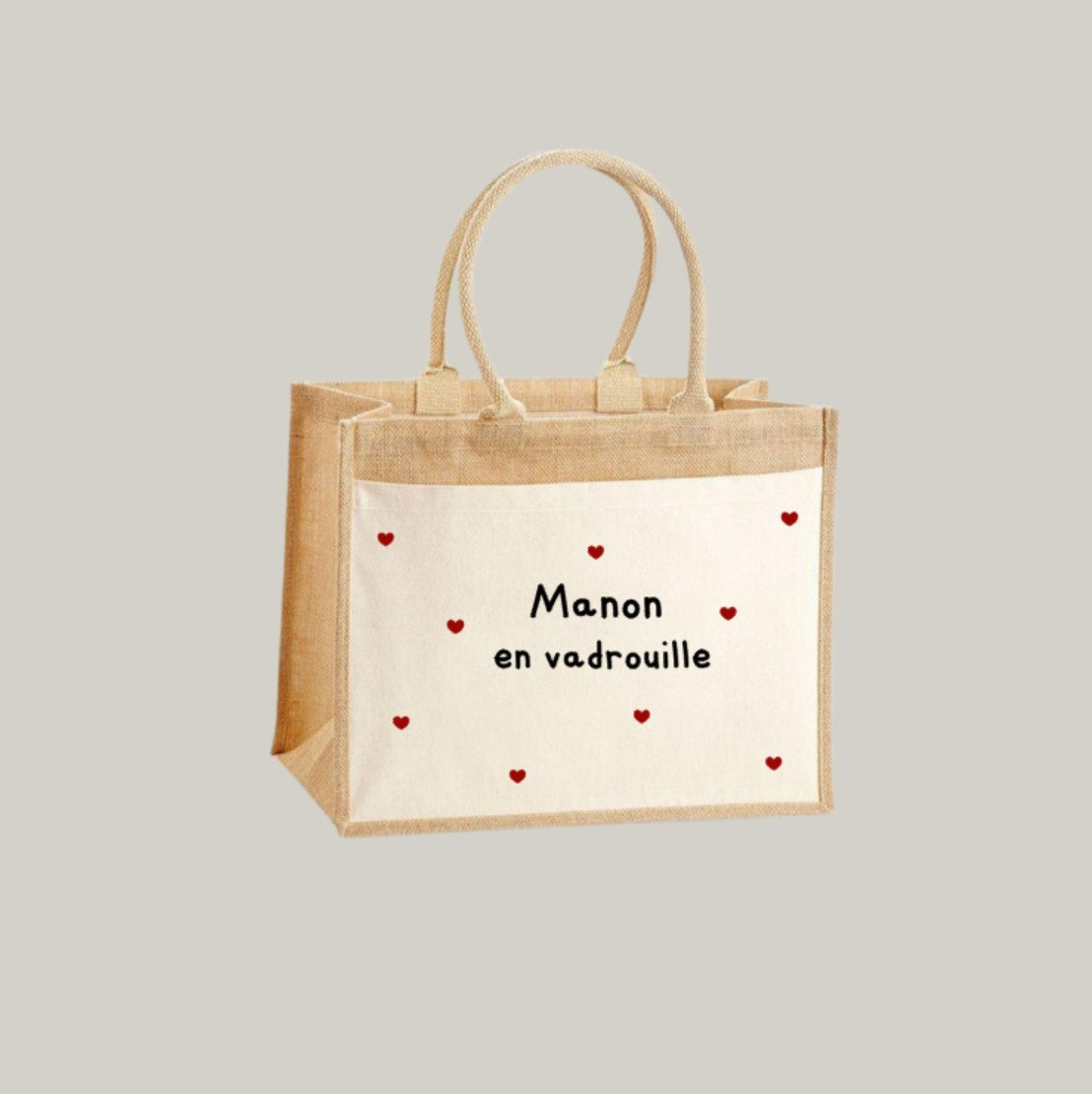 Grand sac cabas coeurs - Toile de jute