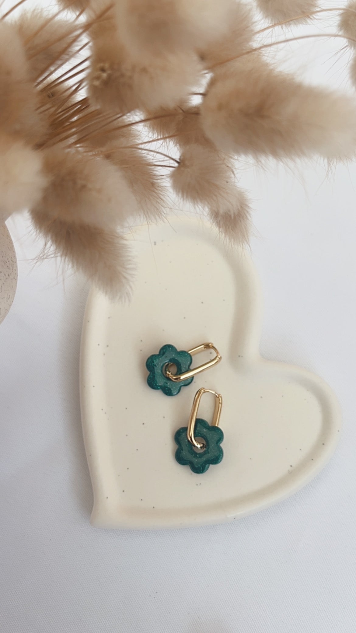 Boucles d'oreilles Tahaa - Fleur - Bleu canard paillettes