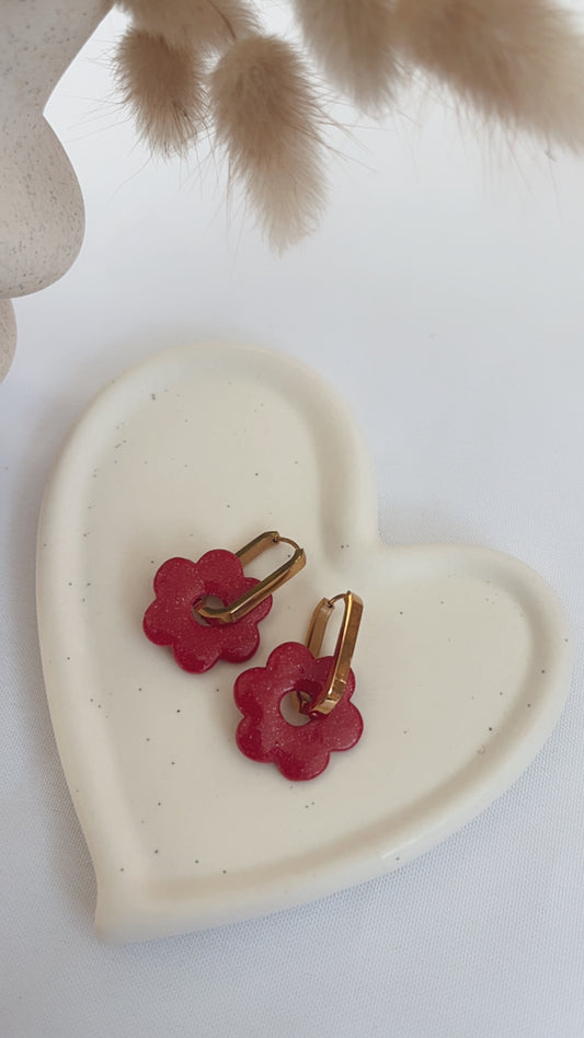 Boucles d'oreilles Tahaa - Fleur - Framboise paillettes